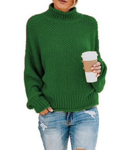 Hot Sale - Loose Solid Color Large Size Turtleneck Sweater-12