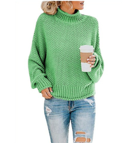 Hot Sale - Loose Solid Color Large Size Turtleneck Sweater-13