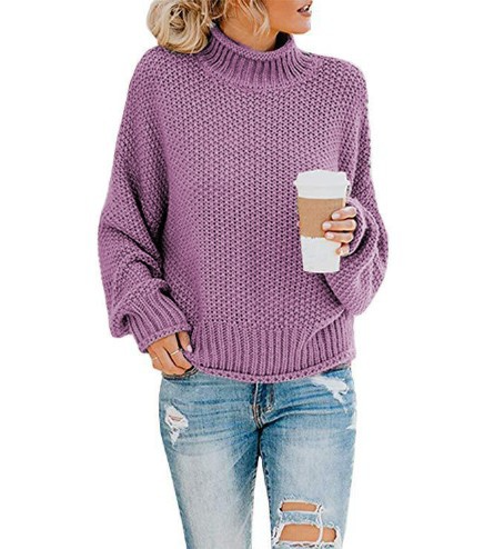 Hot Sale - Loose Solid Color Large Size Turtleneck Sweater-14