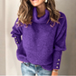 Ladies Loose Turtleneck Button Knit Sweater-4