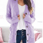 Women's Long Sleeve Cable Knit Sweater Open Front Cardigan Button Down Outerwear-3