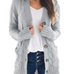 Women's Long Sleeve Cable Knit Sweater Open Front Cardigan Button Down Outerwear-4