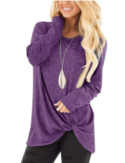 Women's Tunic Tops Solid Color Long Sleeve Soft and Comfortable T-Shirt-1