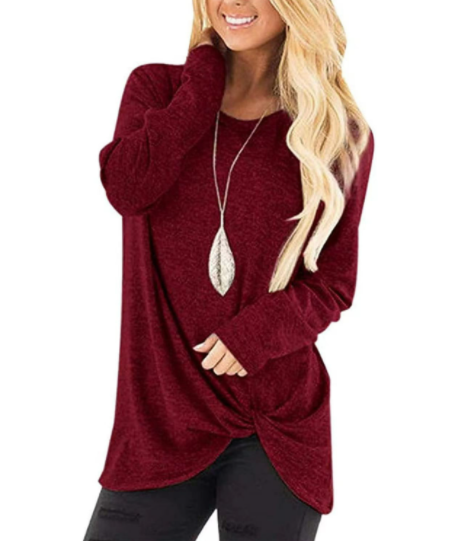 Women's Tunic Tops Solid Color Long Sleeve Soft and Comfortable T-Shirt-4