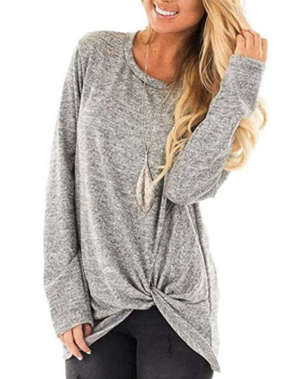 Women's Tunic Tops Solid Color Long Sleeve Soft and Comfortable T-Shirt-5