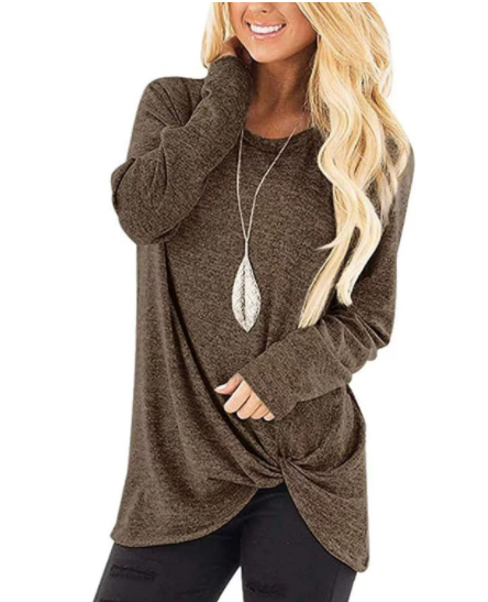 Women's Tunic Tops Solid Color Long Sleeve Soft and Comfortable T-Shirt-6