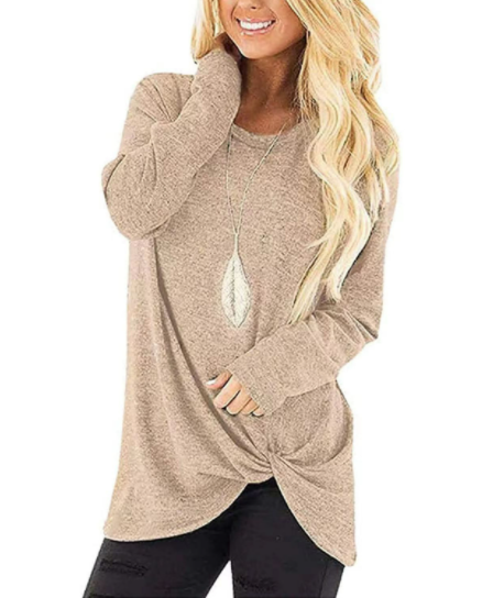 Women's Tunic Tops Solid Color Long Sleeve Soft and Comfortable T-Shirt-8