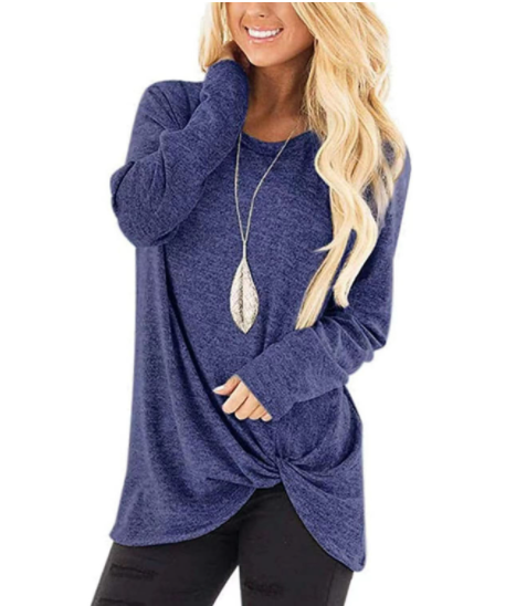 Women's Tunic Tops Solid Color Long Sleeve Soft and Comfortable T-Shirt-9