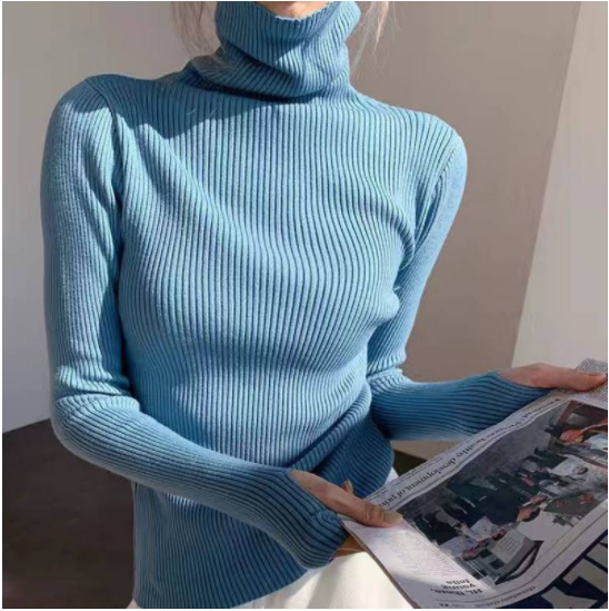 Ladies Pile Collar Slim Soft Warm Pullover Sweater-4