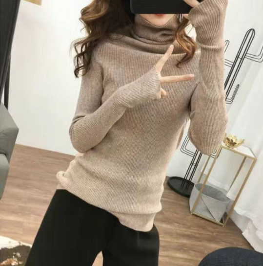 Ladies Pile Collar Slim Soft Warm Pullover Sweater-7
