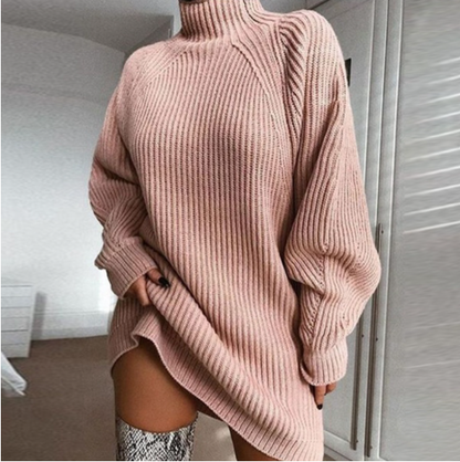 JulemidKvinders turtlenkrak Chunky lang ærme løs sweater kjole