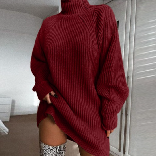 JulemidKvinders turtlenkrak Chunky lang ærme løs sweater kjole