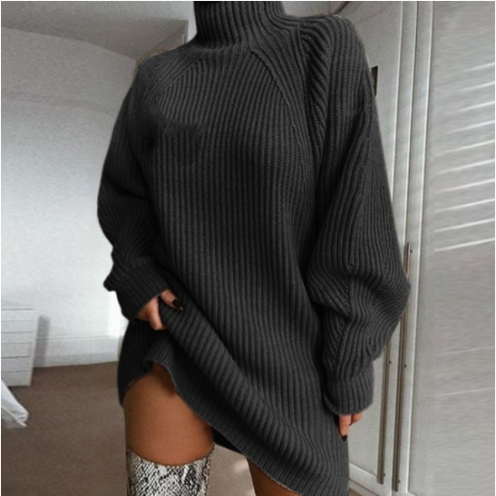 🔥Promoção🔥de Natal Mulheres Turtleneck Chunky Long Sleeve Loose Sweater Dress