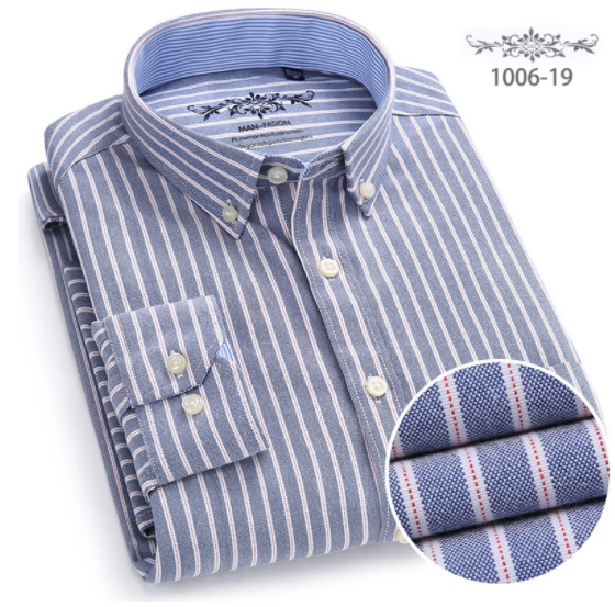 Men's Oxford Plaid Stripe Button Down Collar Shirt-9