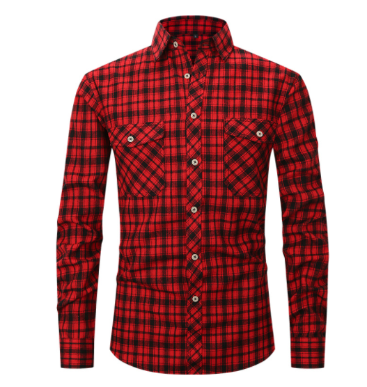 Men's Plaid Flannel Lapel Long Sleeve Shirt-1