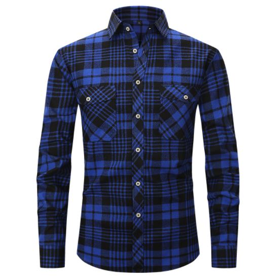 Men's Plaid Flannel Lapel Long Sleeve Shirt-2