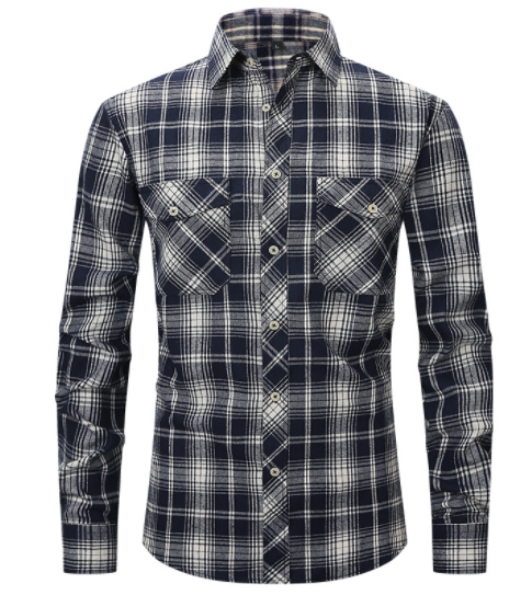 Men's Plaid Flannel Lapel Long Sleeve Shirt-3