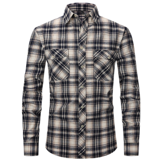 Men's Plaid Flannel Lapel Long Sleeve Shirt-4