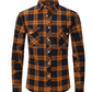 Men's Plaid Flannel Lapel Long Sleeve Shirt-5