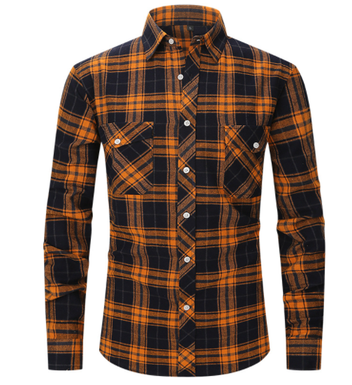 Men's Plaid Flannel Lapel Long Sleeve Shirt-5
