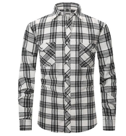 Men's Plaid Flannel Lapel Long Sleeve Shirt-6