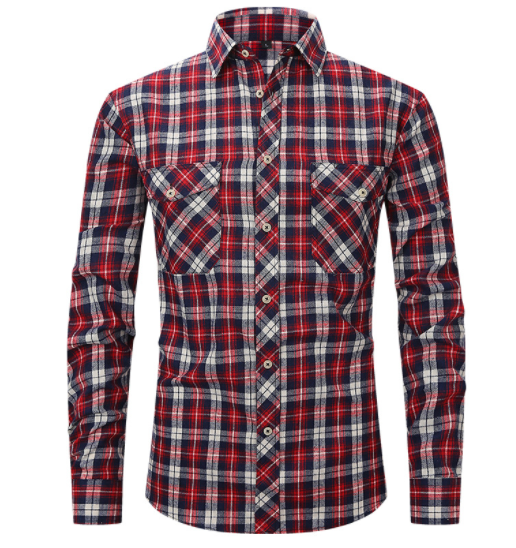 Men's Plaid Flannel Lapel Long Sleeve Shirt-12