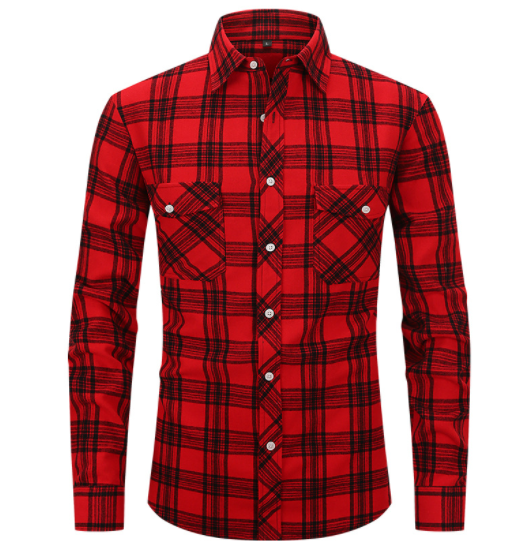 Men's Plaid Flannel Lapel Long Sleeve Shirt-15