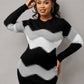 🔥Christmas hot sale 50% off🔥Mock Neck Long Sleeve Chevron Pattern Sweater Dress