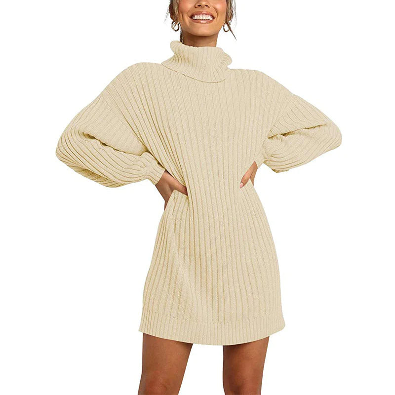 🌟Venda Quente 50% OFF🌟Mulheres Turtleneck Long Lantern Sleeve Loose Sweater Dress (COMPRE 1 FRETE GRÁTIS)