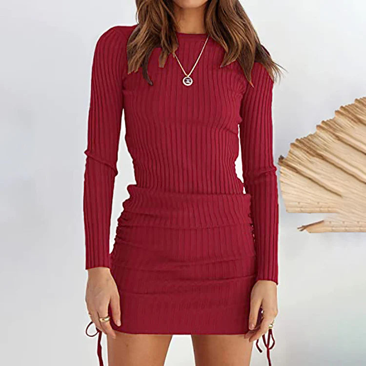 Naisten Stretchy Ribbed Knit Tyylikäs Mini Dress (Osta 2 Ilmainen toimitus)