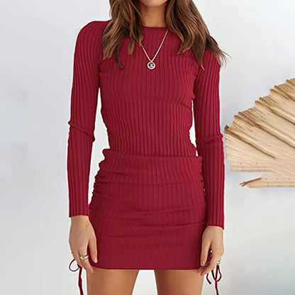 Mujeres elástico acanalado knit mini vestido elegante (comprar 2 envío gratuito)