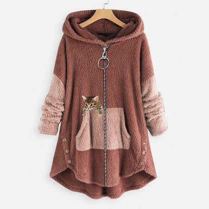 ✨Noël 65% de rabais sur la vente✨Plus Size Hoodie Cat Causal Manteau à manches longues