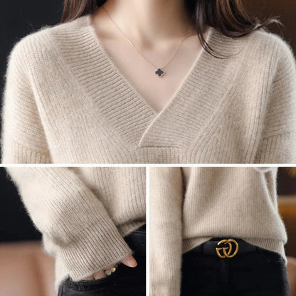 Women's V-neck Cashmere Sweater-1