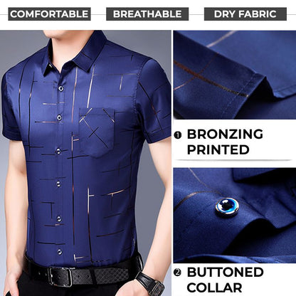 Men's Ice Silk Casual Bronzing Printed Shirt-1