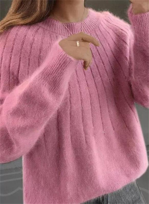 Cashmere Solid Color Fluffy Knitting Sweater-4