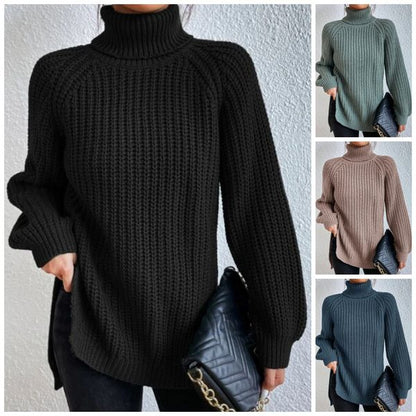 🔥Buy 2 free shipping🔥Cotton Turtleneck Raglan Sleeve Split Hem Sweater(50% OFF)