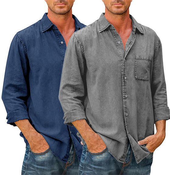 Men's High Quality Denim Shirts Long Sleeve-BUY 1 GET 1 FREE-11
