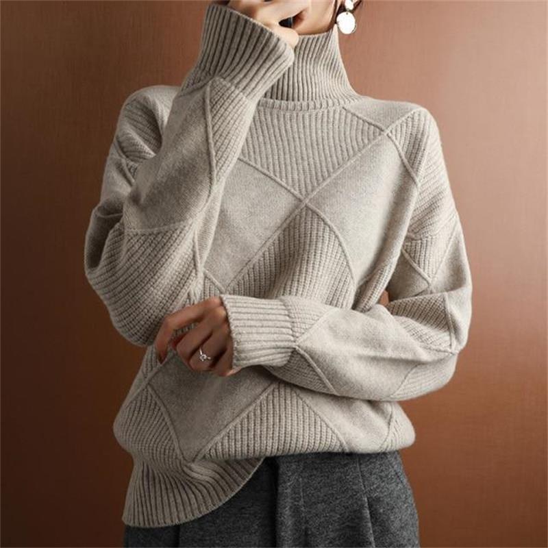 Loose Cashmere Turtleneck Sweater Cardigan-4