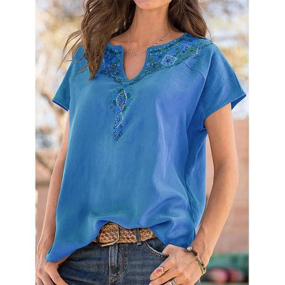 Women's V-neck Fashion Short Sleeve T-Shirt-4