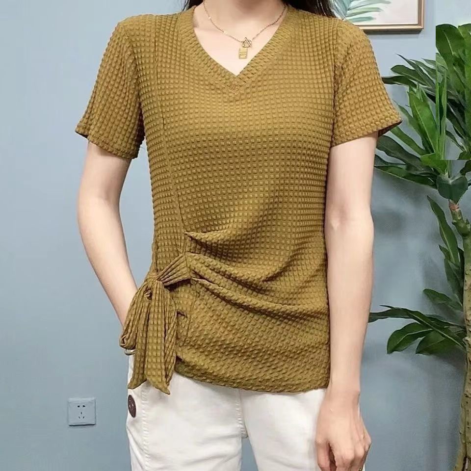 Fashionable V-neck Pleated Short Sleeve-2