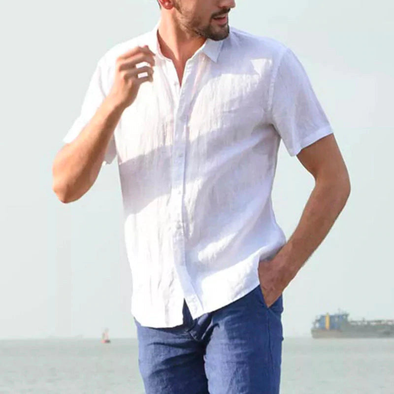 Men's solid color short-sleeved shirt-2