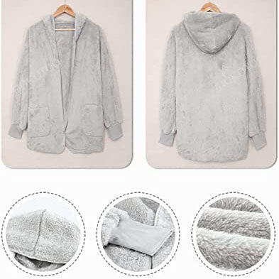 🔥Venda quente de Natal 50% de desconto🔥Feminino inverno Plush Hoodie Cardigans com bolsos