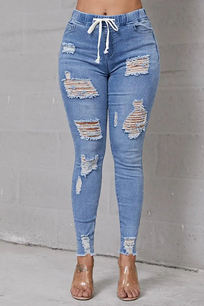 Women's Skinny Stretch Ripped Jeans-1