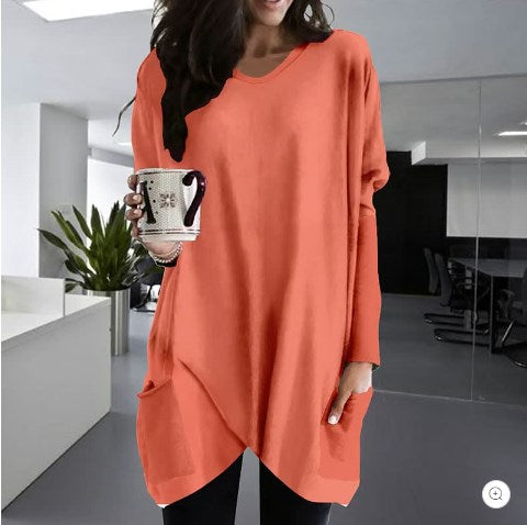 Comfortable Solid Color Loose Casual Long Sleeve T-Shirt-23