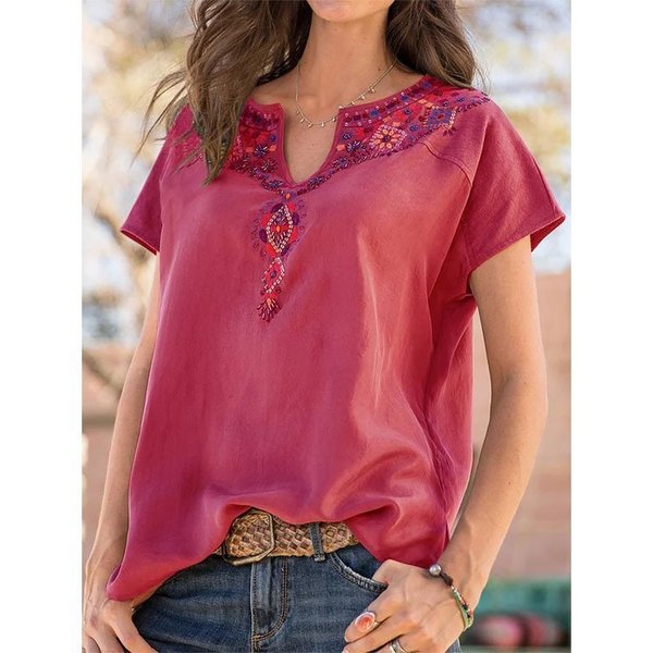 Women's V-neck Fashion Short Sleeve T-Shirt-2