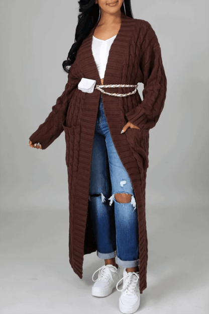 Dual Pocket Cable Knit Cardigan-11