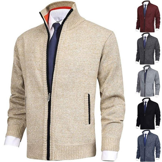 🔥Black Friday promotion 50 % off discount🔥Men's Solid Color Stand Collar Fashion Cardigan Sweater Knit Jacket