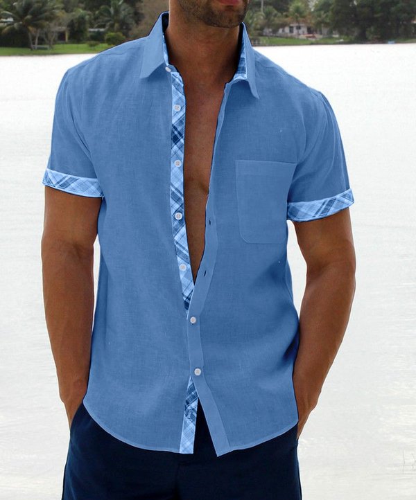 Men's Casual Plaid Collar Button Shirt-7
