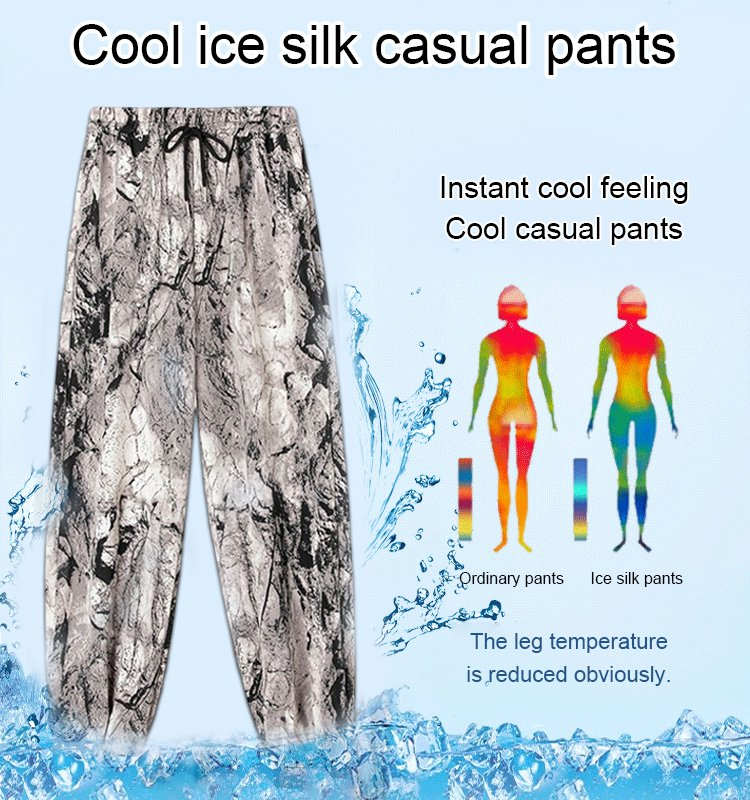 Ice Silk Printed Casual Pants For Women-3