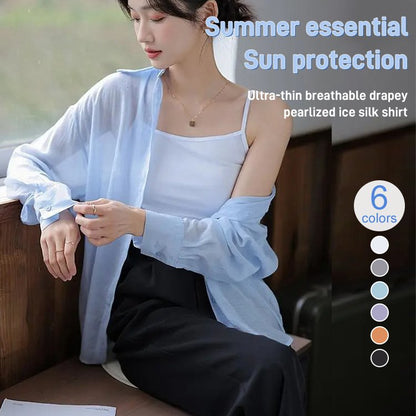 Son gün satışı % 49-çok renkli inci güneş koruyucu kadın gömlek
